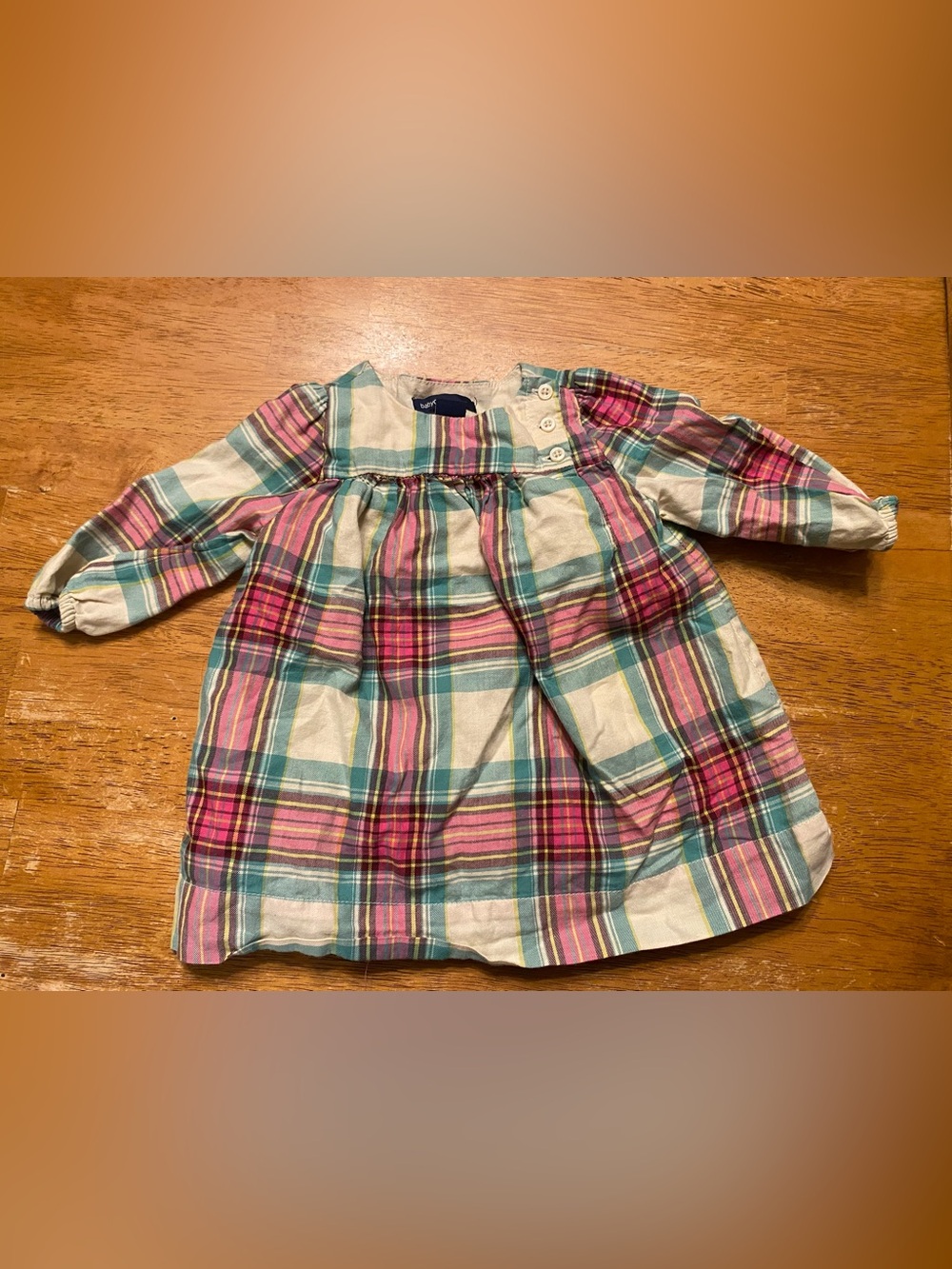 GAP Plaid Long-Sleeve Dress - Pink, Teal & Cream